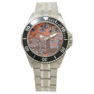 Computer Geek Circuit Board Orange Watch