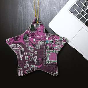Computer Geek Circuit Board - pink purple Ceramic Ornament
