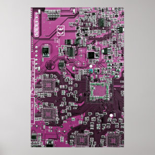 Computer Geek Circuit Board - pink purple Poster