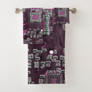 Computer Geek Circuit Board Purple Bath Towel Set