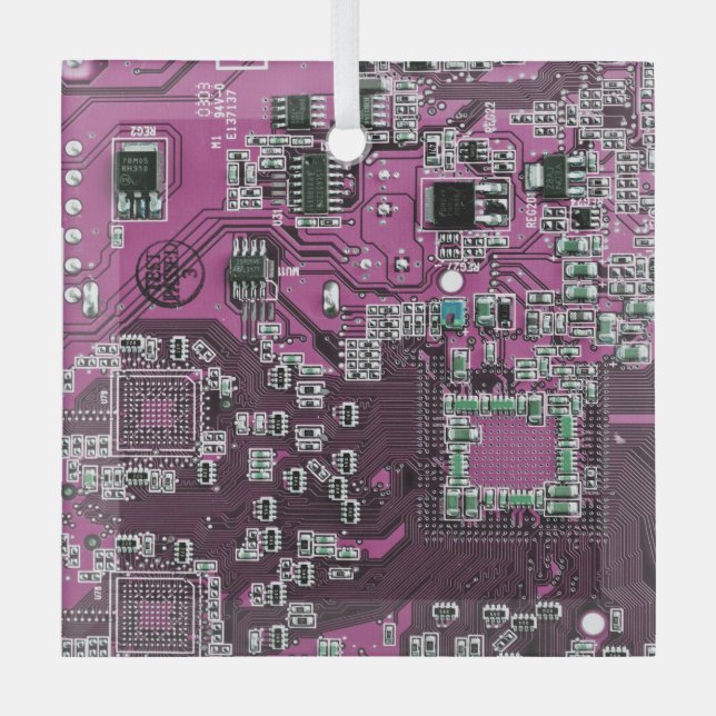 Computer Geek Circuit Board - Purple Glass Tree Decoration (Front)