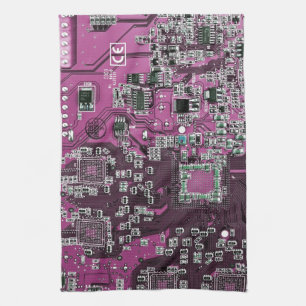 Computer Geek Circuit Board Purple Tea Towel