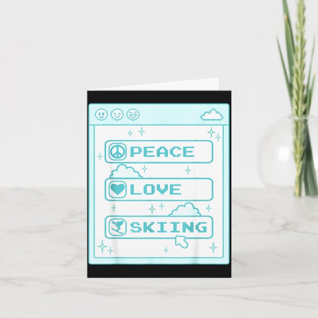 Computer geek peace love skiing lover ski lover card (Front)