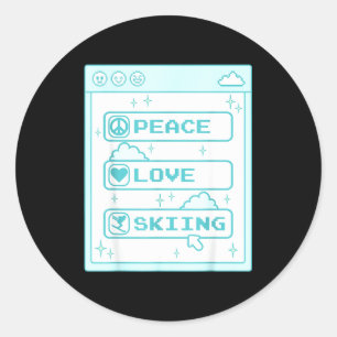 Computer geek peace love skiing lover ski lover classic round sticker