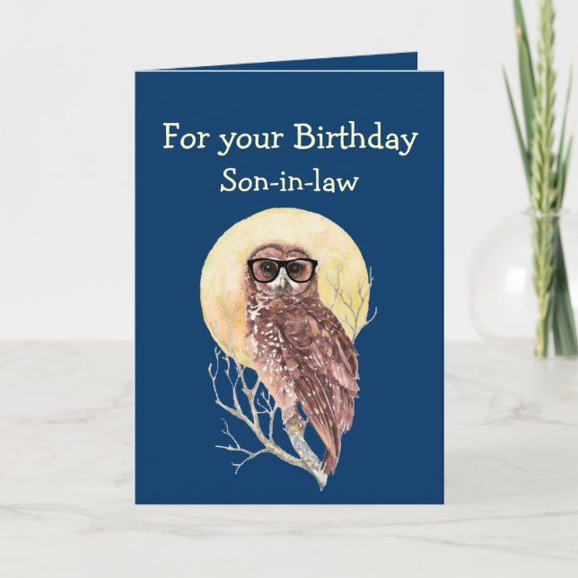 Computer Geek Son-in-law Humour Birthday Owl  Fun Card (Front)