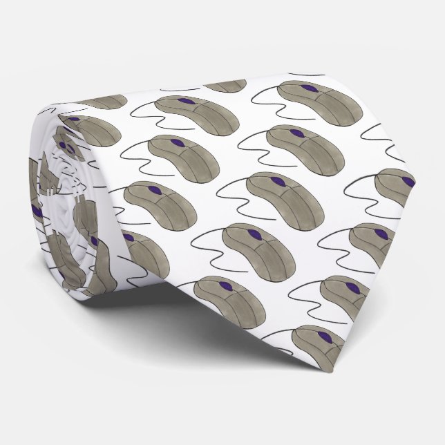 Computer Grey Mouse Tech Nerd Click Technology Tie (Rolled)