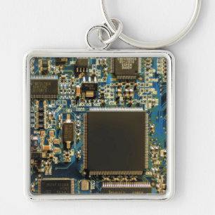 Computer Hard Drive Circuit Board blue Key Ring