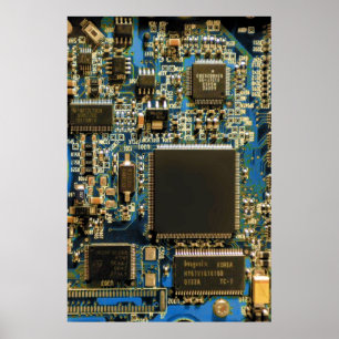 Computer Hard Drive Circuit Board blue Poster