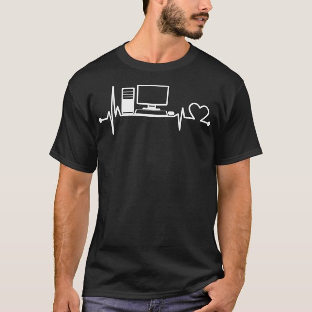 Computer Heartbeat Funny IT Tech Support Nerds Gee T-Shirt (Front)