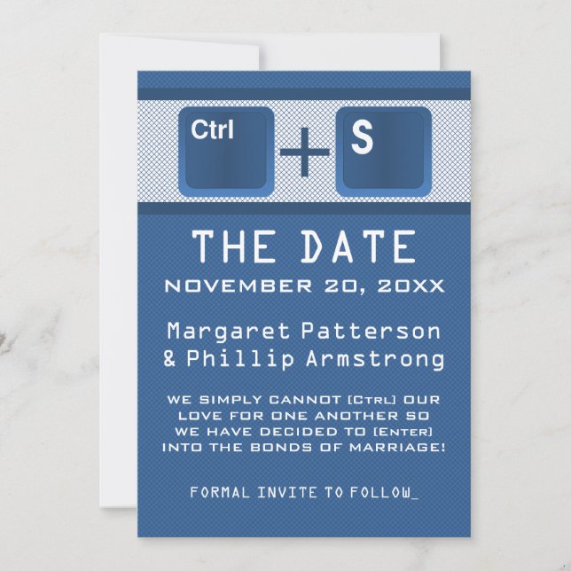 Computer Key Control Save the Date, Blue Date (Front)