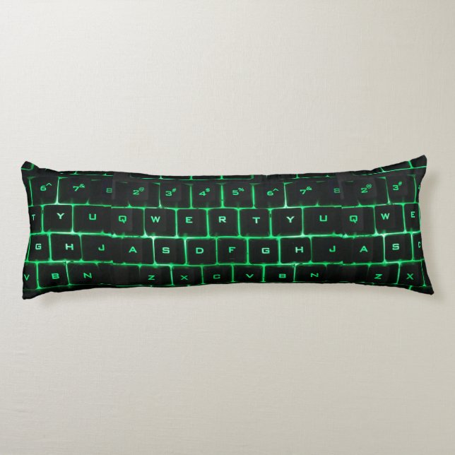 Computer Keyboard qwerty green keys Body Cushion (Back)