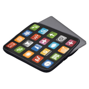 Computer laptop sleeve with colourful app icons