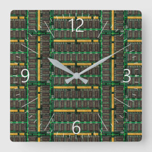 Computer memory modules background square wall clock