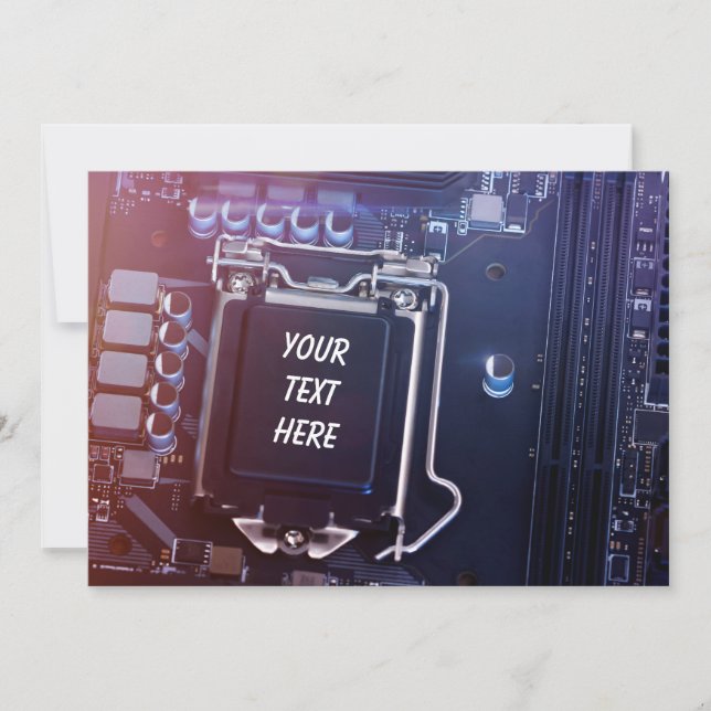 Computer motherboard with text on the CPU Holiday Card (Front)