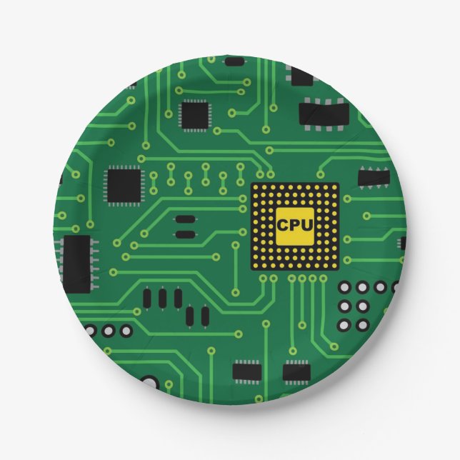 Computer Nerd Circuit Board CPU                  I Paper Plate (Front)