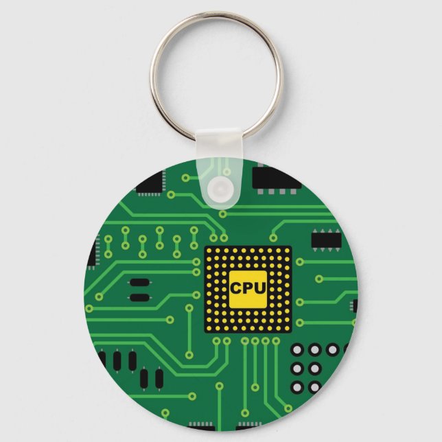 Computer Nerd Circuit Board CPU Key Ring (Front)