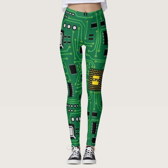 Computer Nerd Circuit Board CPU Leggings (Front)