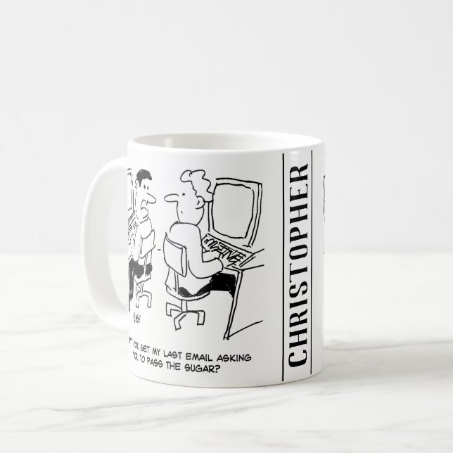Computer Operator Emails Requesting Sugar Coffee Mug (Front Left)