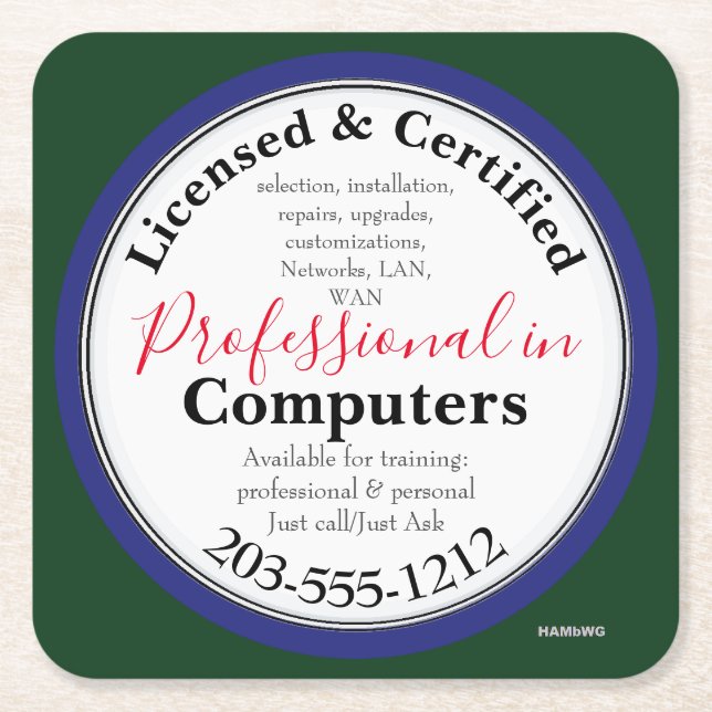 Computer Professional Advertising HAMbWG Square Paper Coaster (Front)