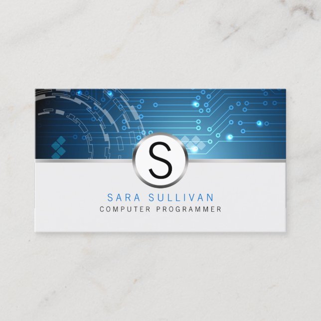 Computer Programmer IT Skills BlueCircuitsServices Business Card (Front)