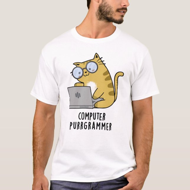Computer Purr-grammer Funny Cat Pun  T-Shirt (Front)