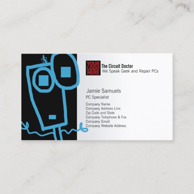 Computer Repair Business Card Cool Robot Geek (Front)