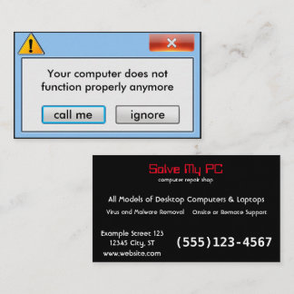 Computer Repair Company pop up message Business Card