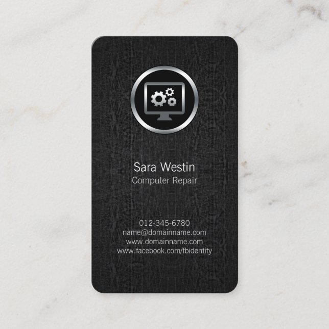 Computer Repair Computer Gears Icon Business Card (Front)