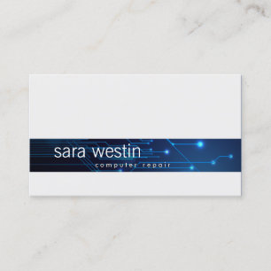 Computer Repair Technical Blue Circuits Stripe Business Card