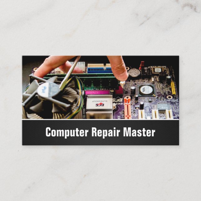 Computer Repair Technician PC Motherboard Photo Business Card (Front)