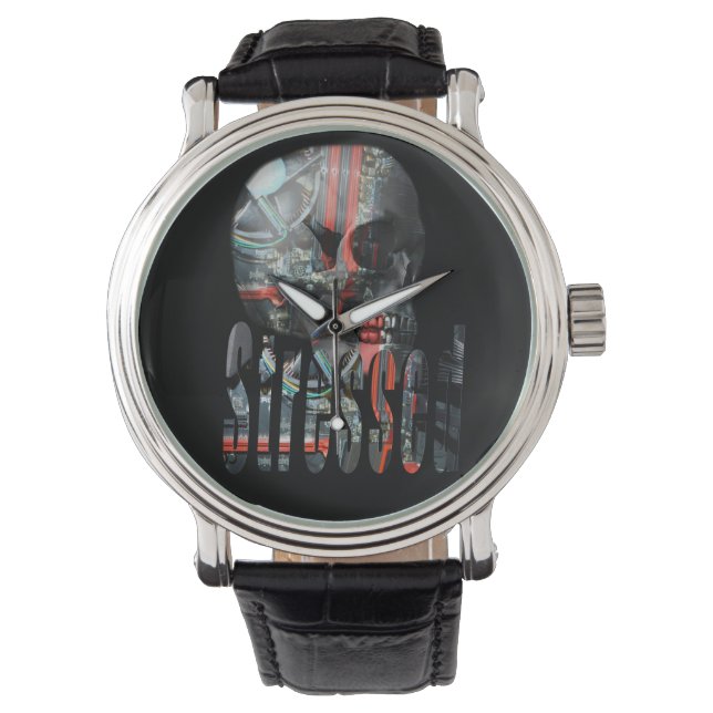 Computer Stressed Skull Head, Watch (Front)