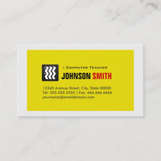 Computer Teacher - Urban Yellow White Business Card (Front)