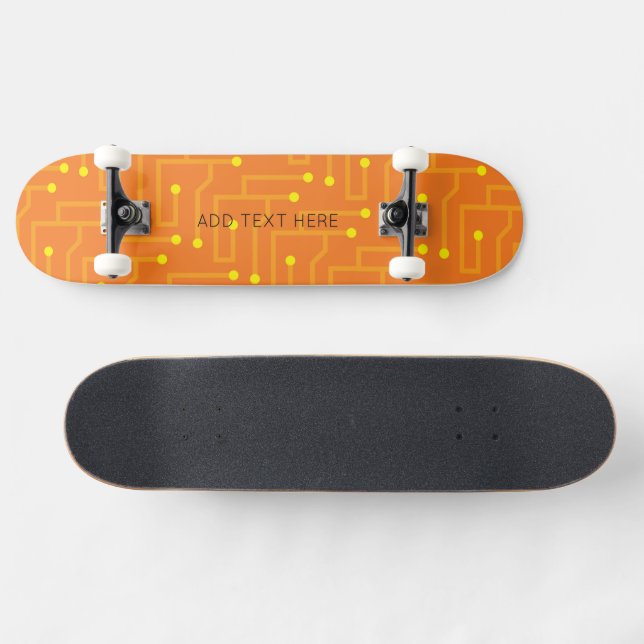 Computer Tech Orange Yellow Kids Circuit Board Skateboard (Horz)