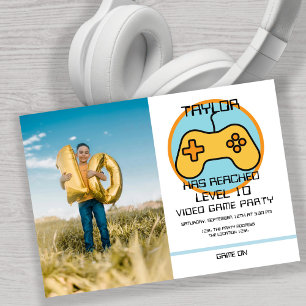 Computer Video Game Player Levelling Up Birthday Invitation