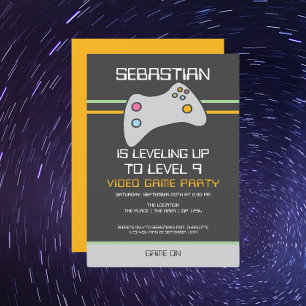 Computer Video Game Player Levelling Up Birthday Invitation