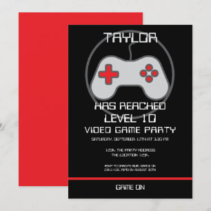 Computer Video Game Player Levelling Up Birthday Invitation