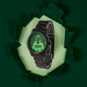 Computer Wizard / Hacker Theme Binary Look Custom Watch