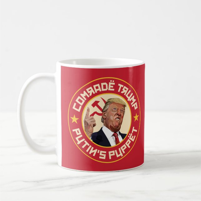 Comrade Trump: Putin's Puppet- Soviet Illustration Coffee Mug (Left)