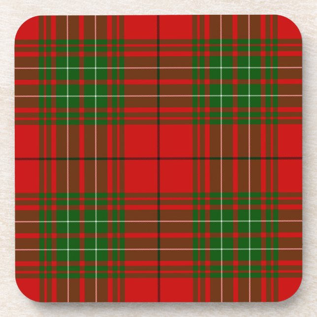 Comyn tartan red green plaid coaster (Front)
