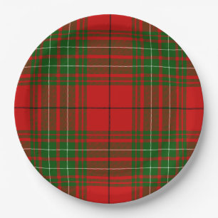 Comyn tartan red green plaid paper plate