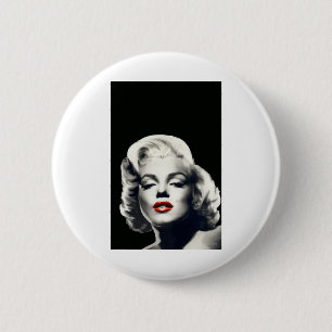 CON24BW-V4 Red Lips Marilyn IN BLACK.tif 6 Cm Round Badge