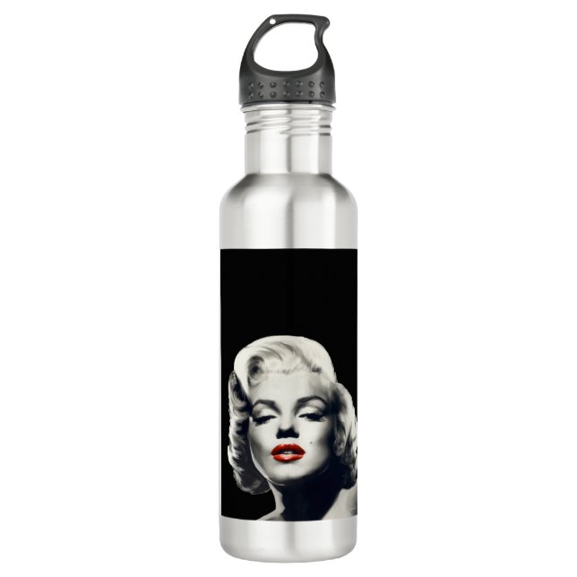 CON24BW-V4 Red Lips Marilyn IN BLACK.tif 710 Ml Water Bottle (Front)