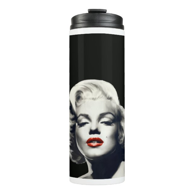 CON24BW-V4 Red Lips Marilyn IN BLACK.tif Thermal Tumbler (Front)