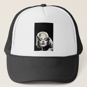 CON24BW-V4 Red Lips Marilyn IN BLACK.tif Trucker Hat