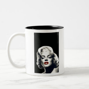 CON24BW-V4 Red Lips Marilyn IN BLACK.tif Two-Tone Coffee Mug