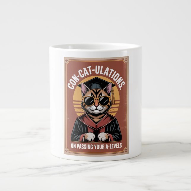 “Con-Cat-ulations” A-Level success 1970s- Cat  Large Coffee Mug (Front)