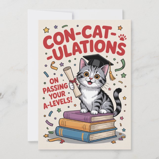  “Con-cat-ulations” A-Level success  Card (Front)
