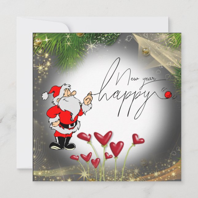 con corazones y papá Noel Card (Front)