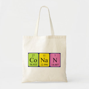Conan periodic table name tote bag