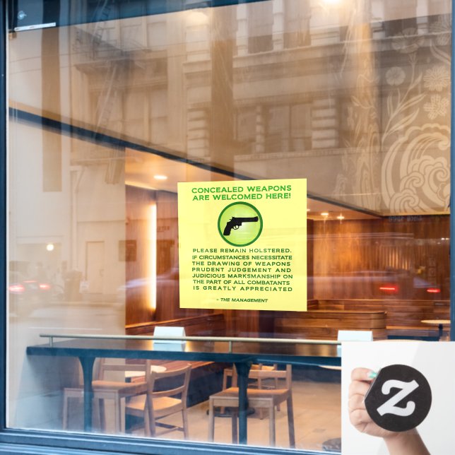 Concealed Weapond Warning Window Cling (Cafe Window)